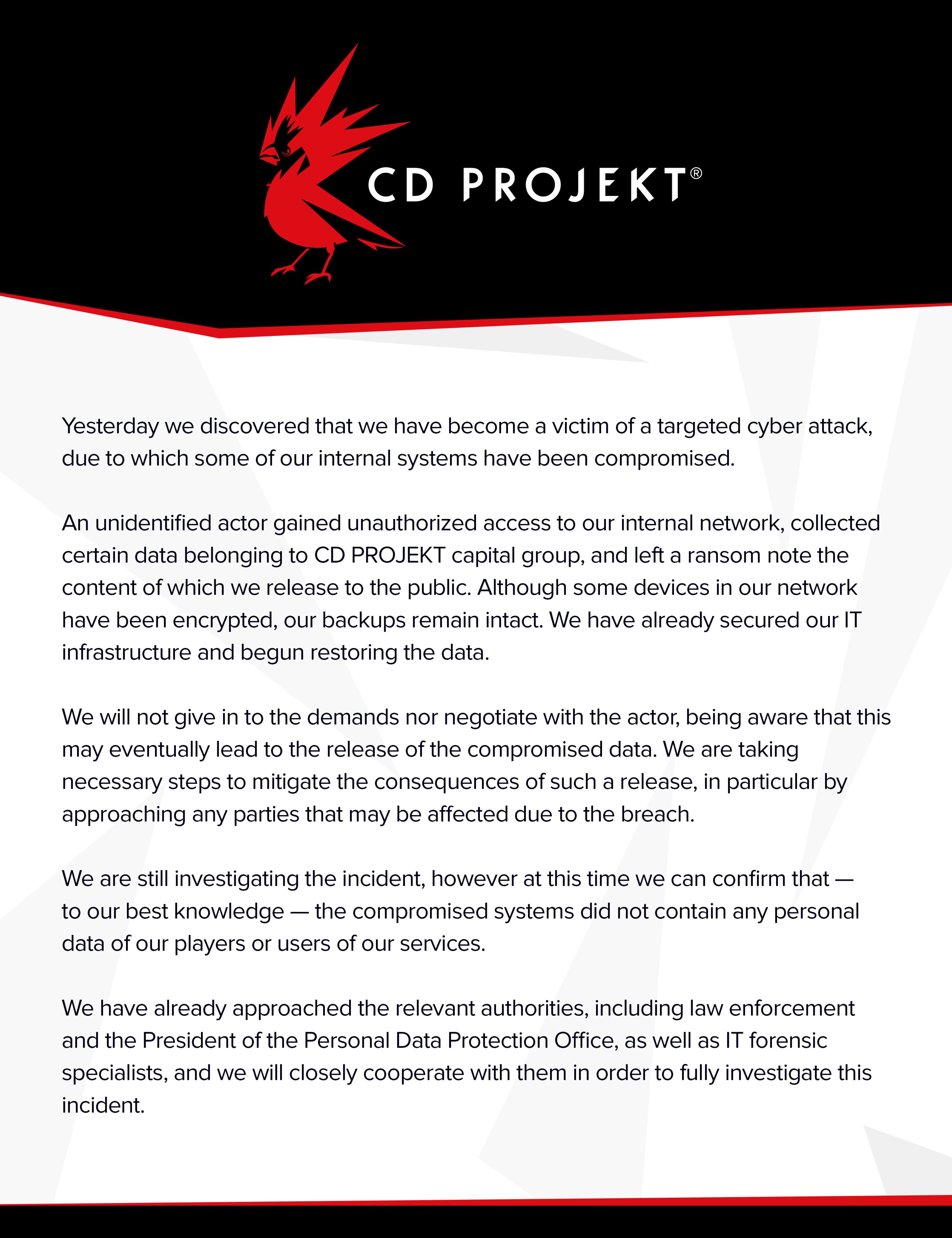 cd projekt oświadczenie