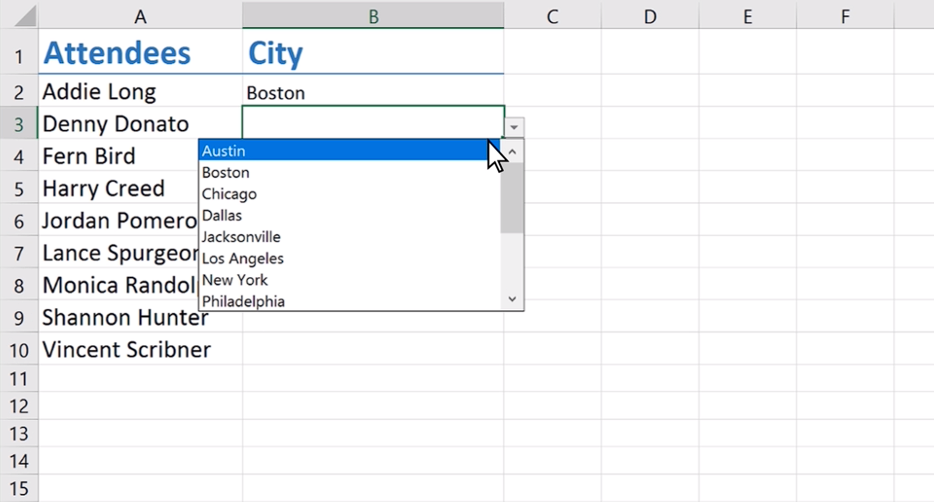 lista rozwijana w Excelu
