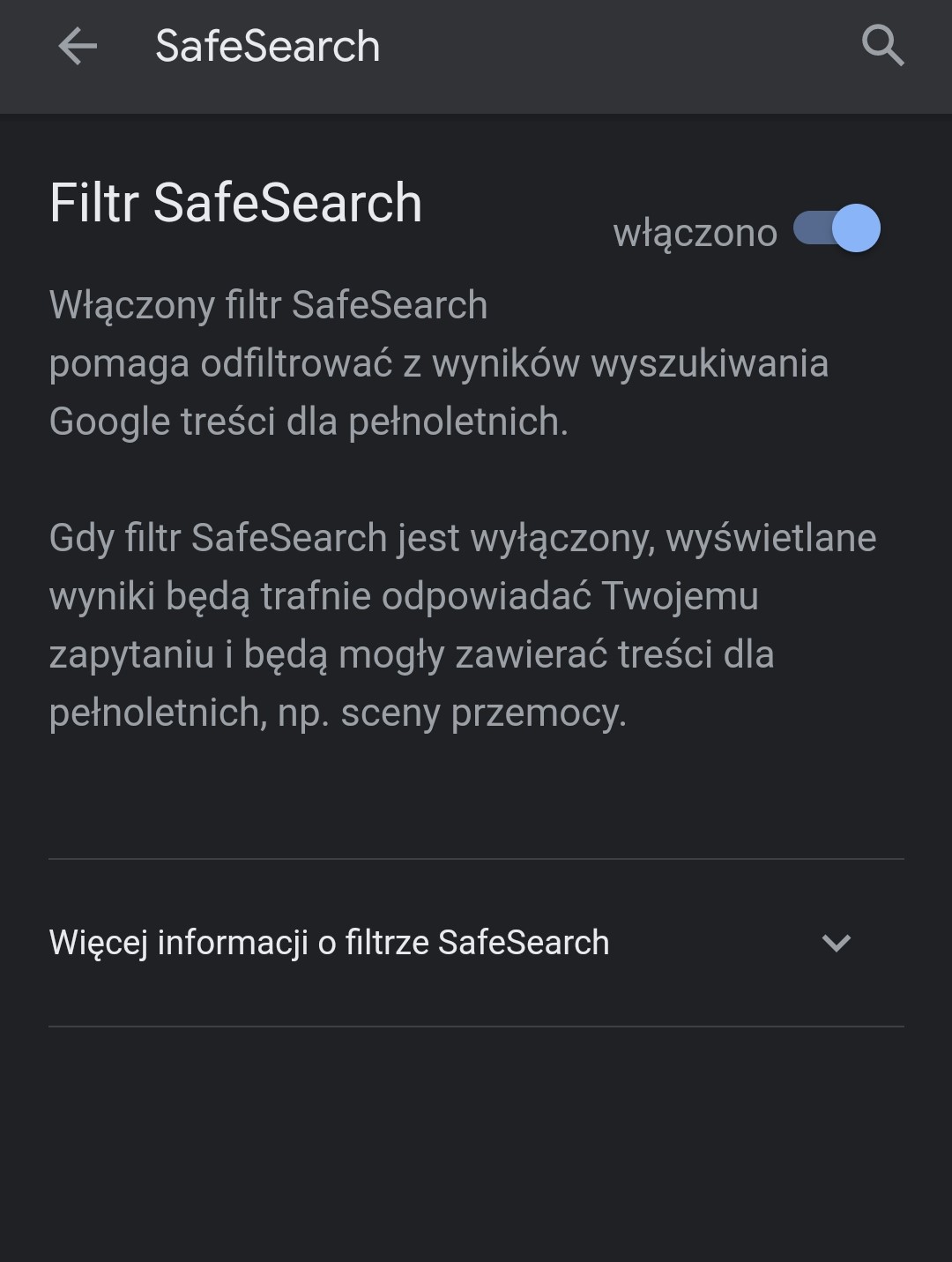 jak włączyć filtr safesearch