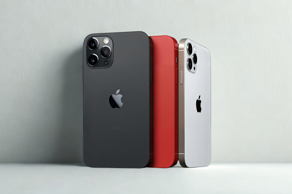 Nowy i używany iPhone w różnych kolorach pokazane obok siebie jako porównanie opłacalności zakupu