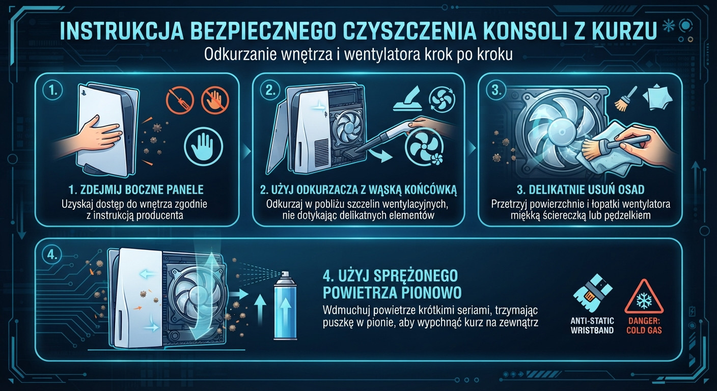 Infografika jak czyścić konsolę PS5